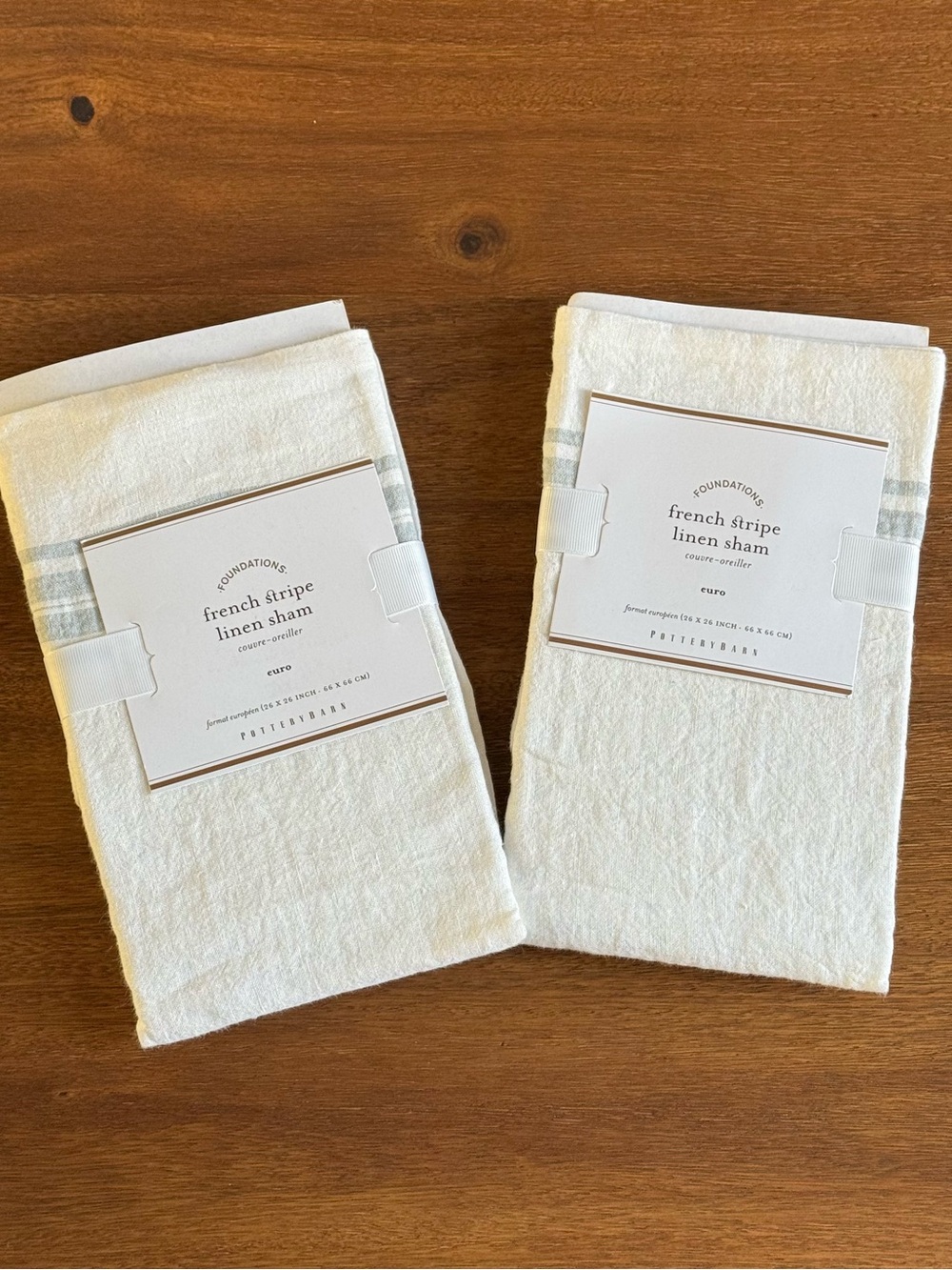 Set of Pottery Barn French Stripe Linen Shams